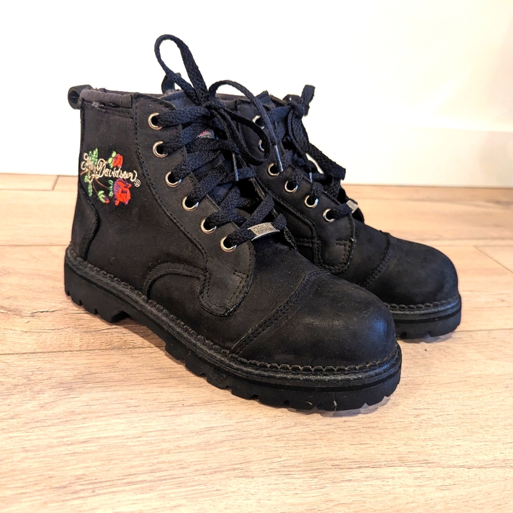 Harley Davidson Vintage Riding Boot Vintage 5.5 Rose Embroidery